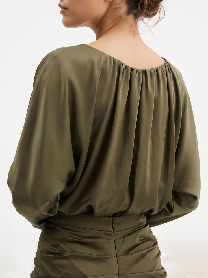 blusa in raso verde oliva 
