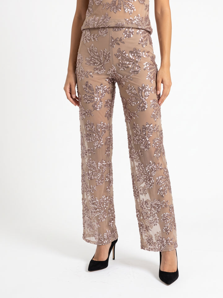 Pantaloni  in Garza con Ricami di Paillettes Silver 