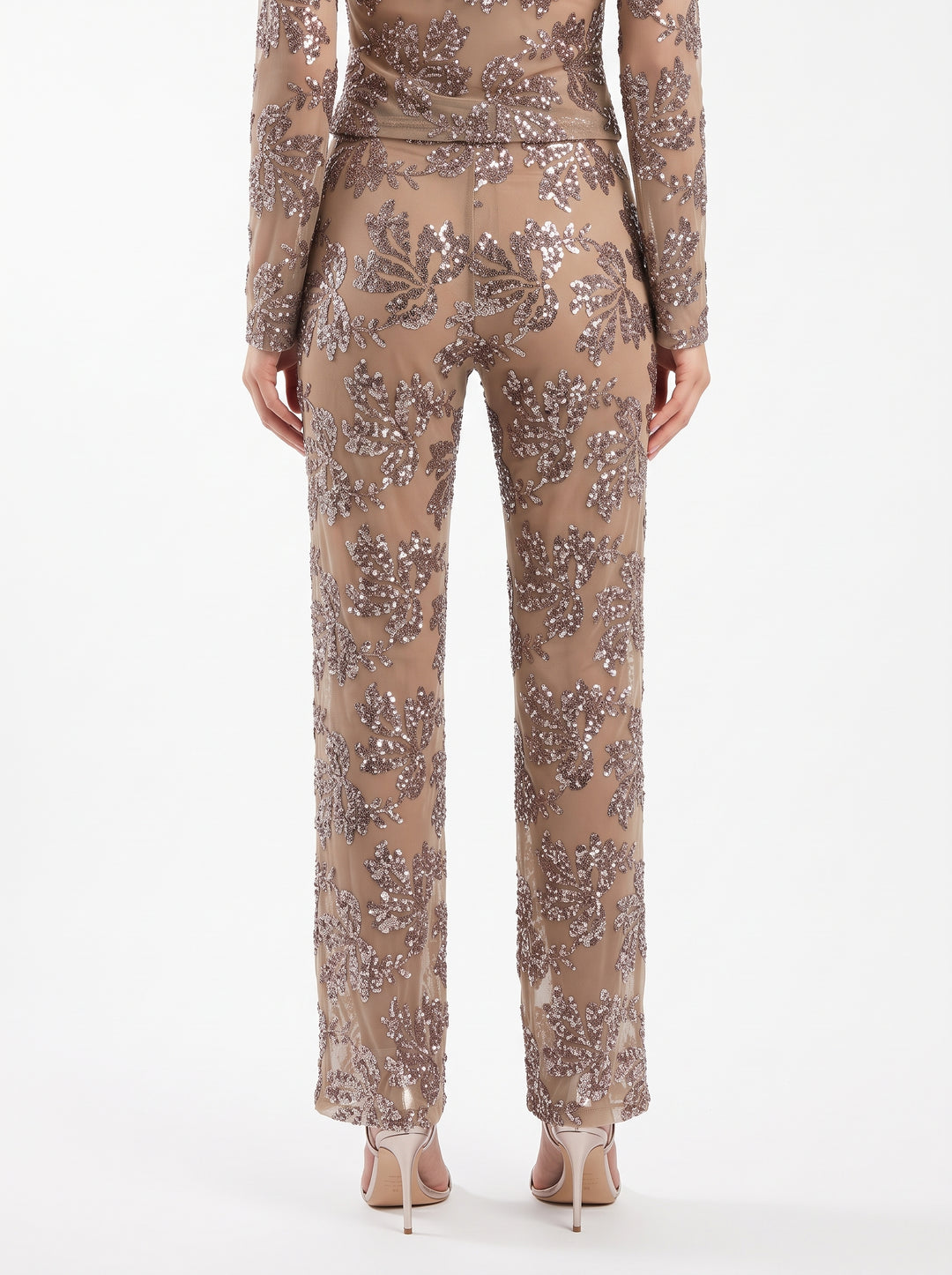 Pantaloni  in Garza con Ricami di Paillettes Silver 