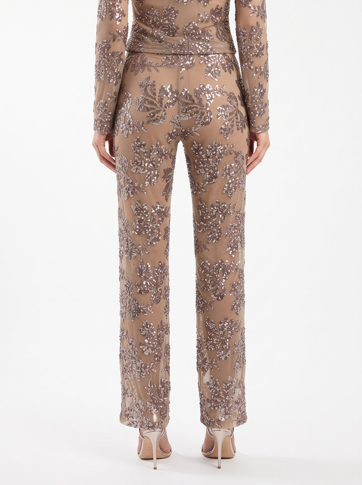 Pantaloni  in Garza con Ricami di Paillettes Silver 