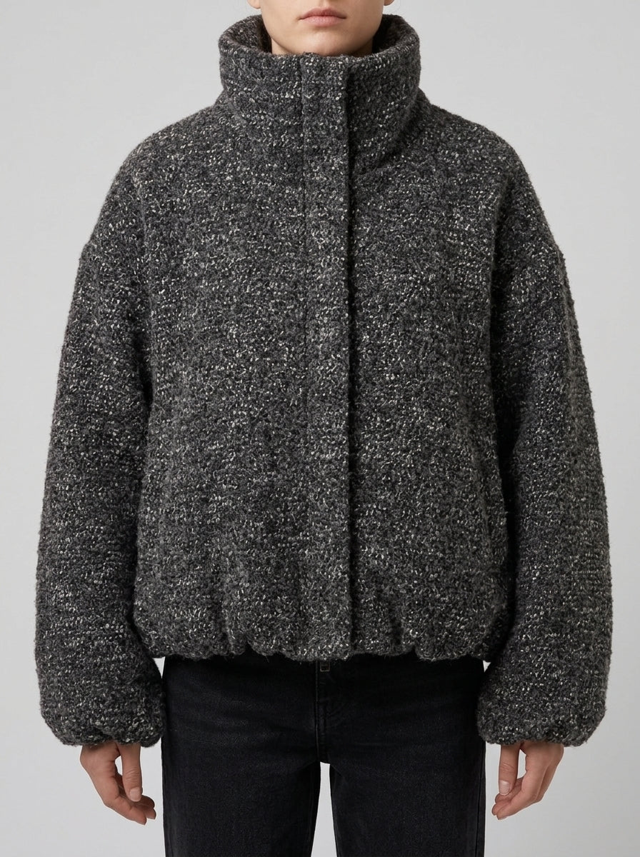 Bomber over in lana melange marrone 