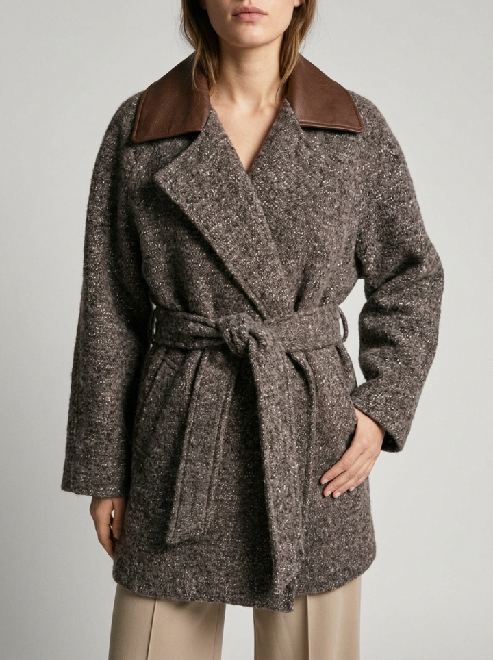 Cappotto a vestaglia in lana mélange 