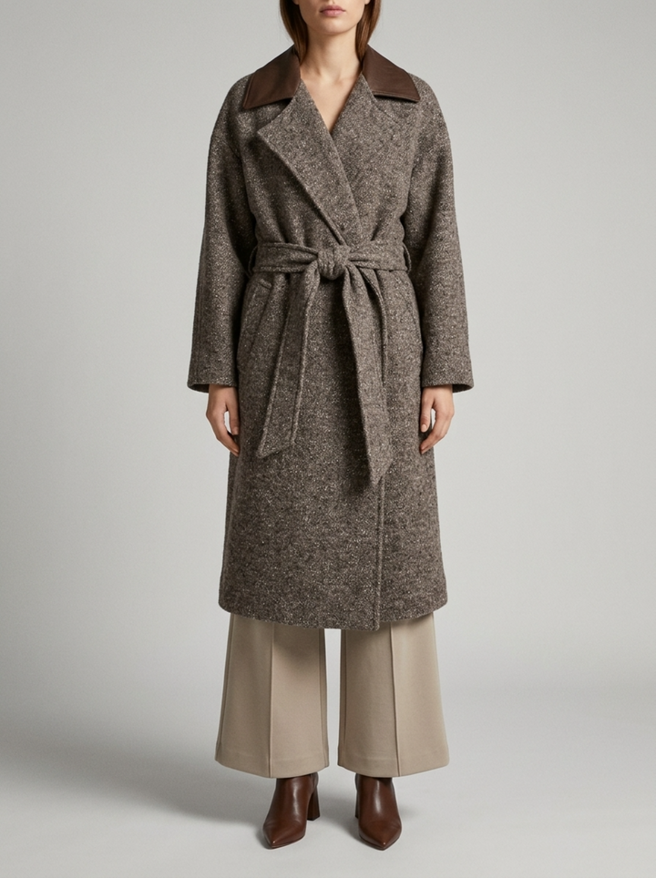 Cappotto a vestaglia in lana mélange 
