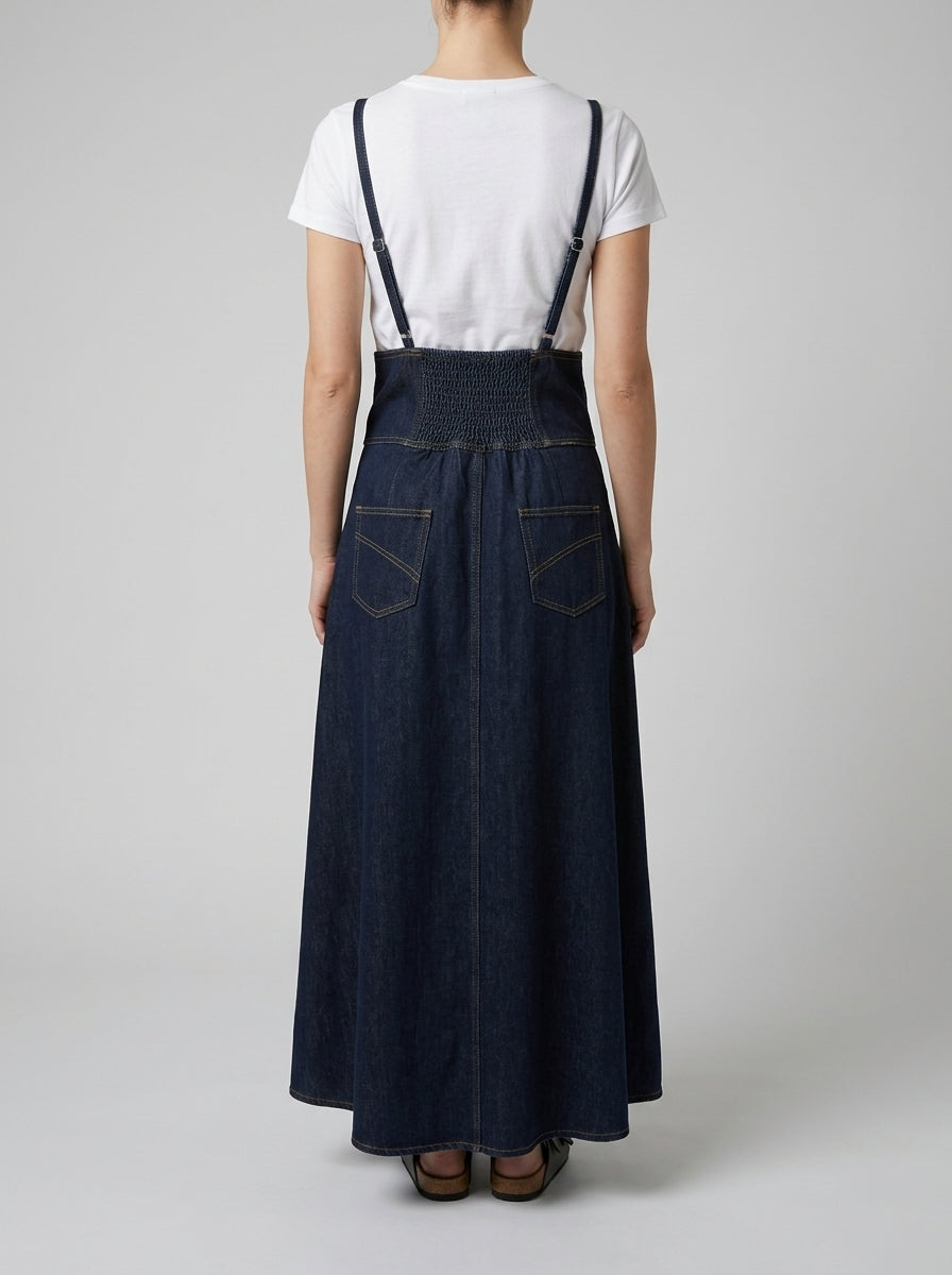 Salopette  in denim con vita  rose ricamate 