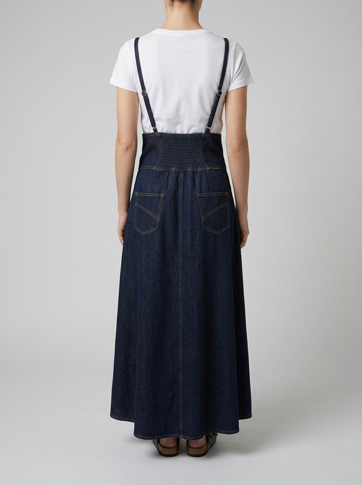 Salopette  in denim con vita  rose ricamate 