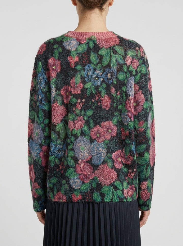 Girocollo in mohair multicolor con fantasia floreale 