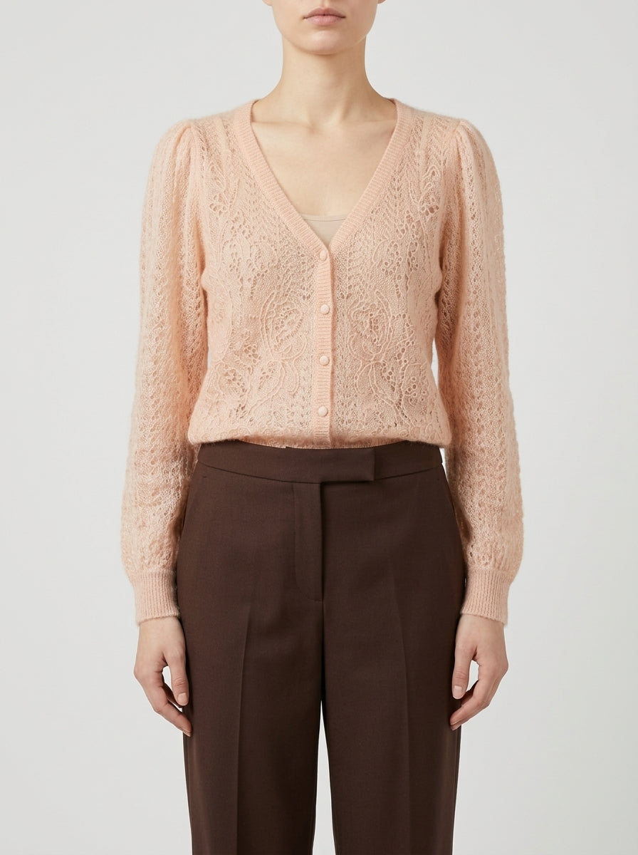 Cardigan  rosa in mohair 