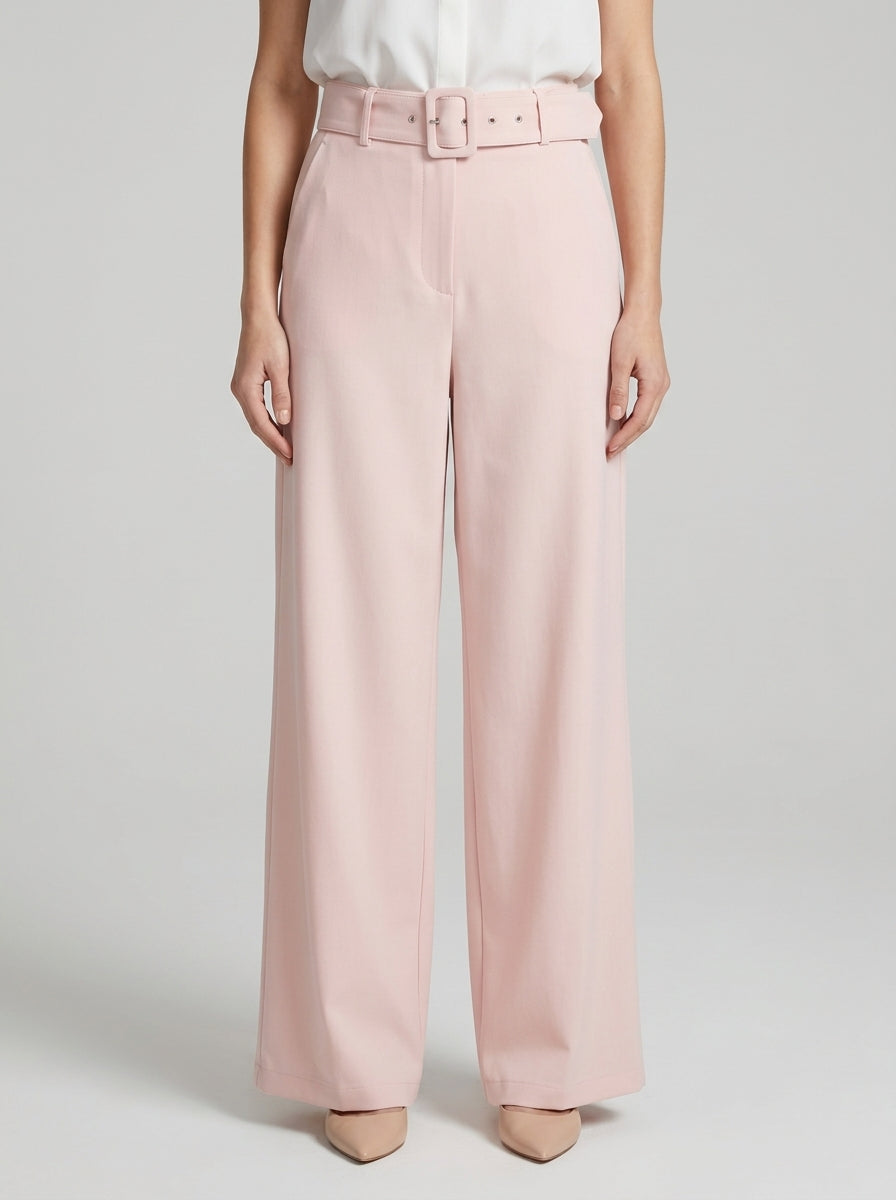 Pantalone  rosa a Palazzo con Vita Alta e Cinturone 