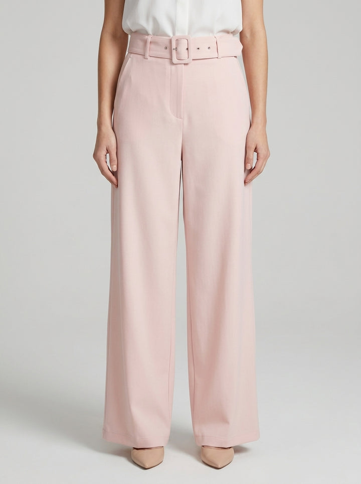 Pantalone  rosa a Palazzo con Vita Alta e Cinturone 