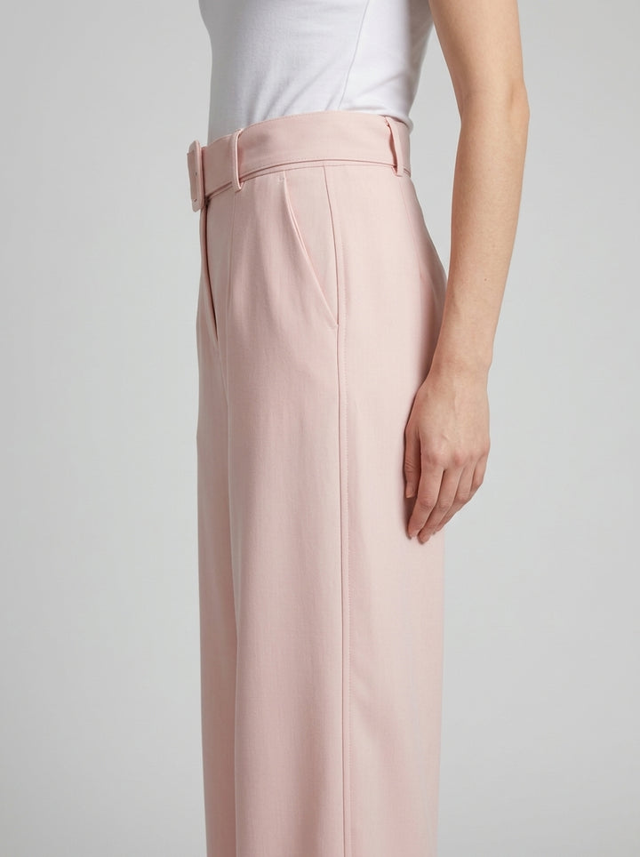 Pantalone  rosa a Palazzo con Vita Alta e Cinturone 