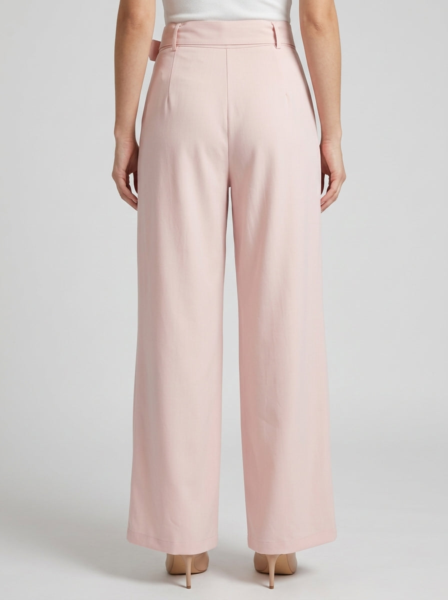 Pantalone  rosa a Palazzo con Vita Alta e Cinturone 