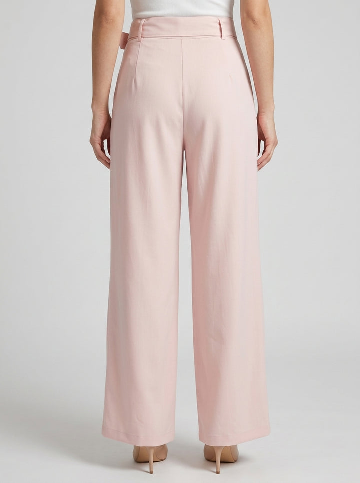 Pantalone  rosa a Palazzo con Vita Alta e Cinturone 