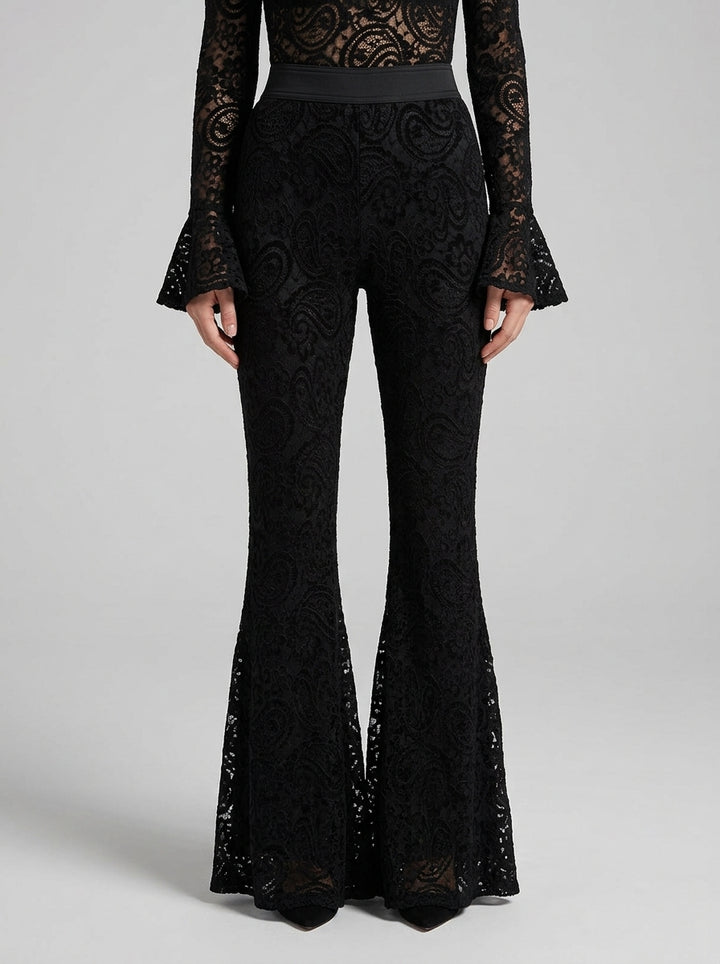 Pantalone a zampa in pizzo nero 