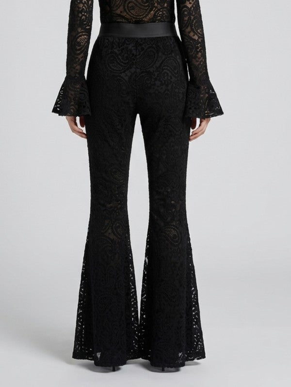 Pantalone a zampa in pizzo nero 