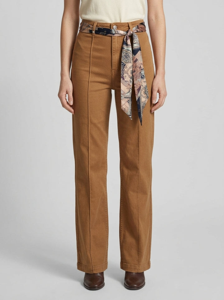 Pantaloni  cammello con foulard removibile 
