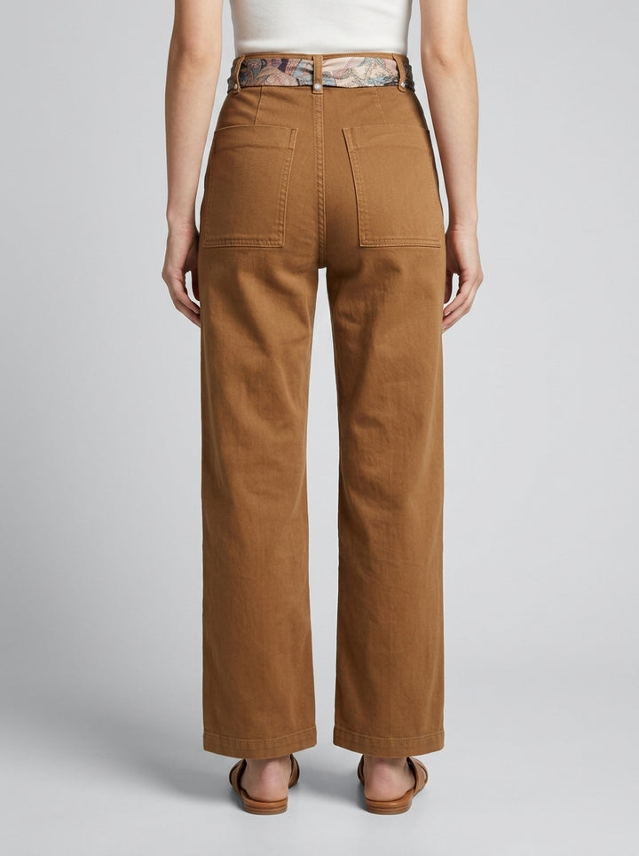 Pantaloni  cammello con foulard removibile 
