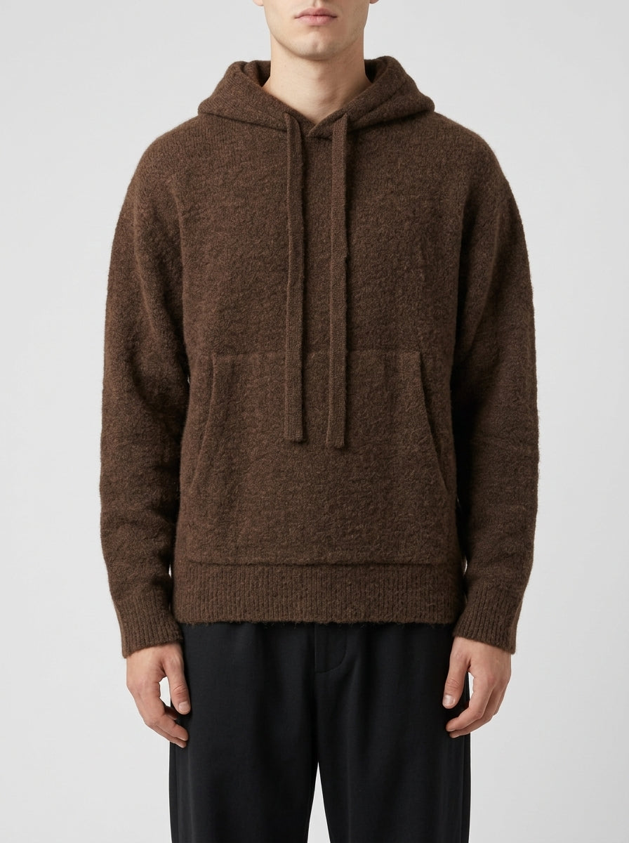 Felpa in Maglia Bouclé con Cappuccio Moro 