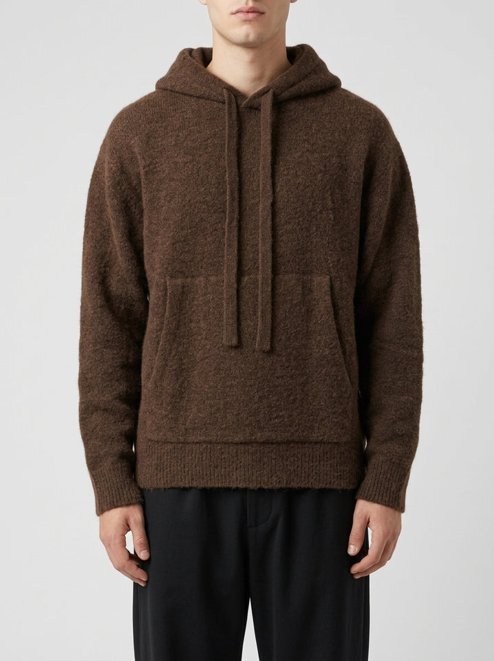 Felpa in Maglia Bouclé con Cappuccio Moro 