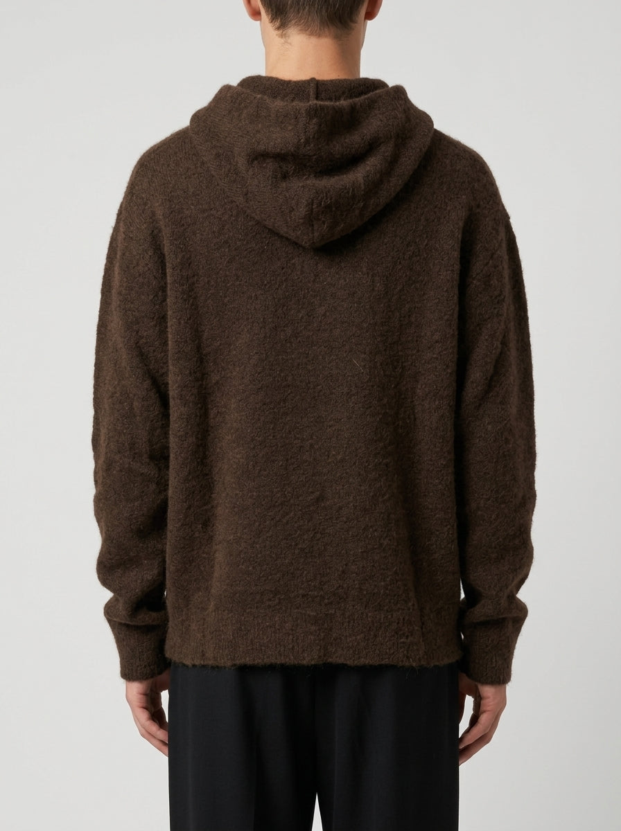 Felpa in Maglia Bouclé con Cappuccio Moro 