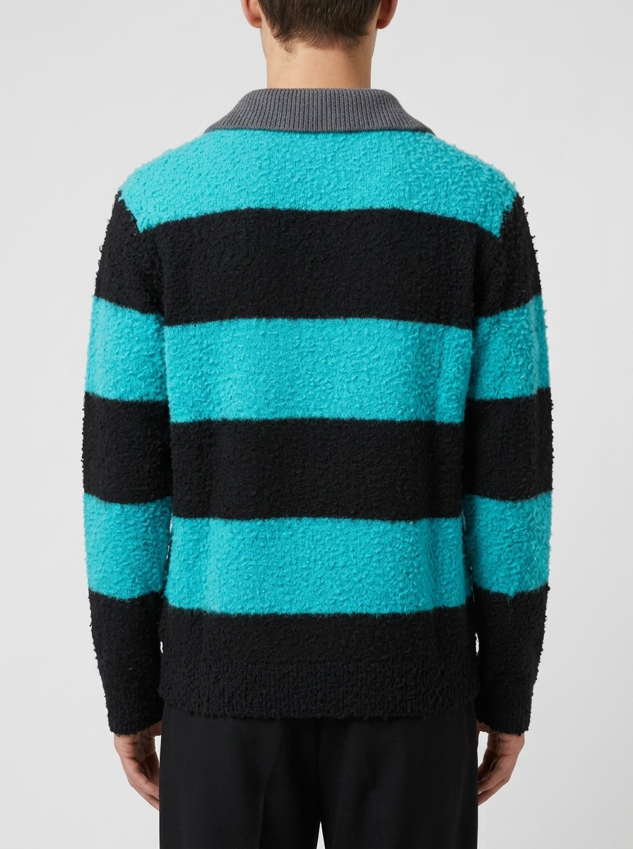 Polo Scollo a V in Lana Casentino Rigata 