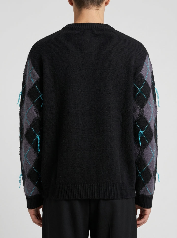 Girocollo Casentino a Rombi Nero, Grigio e Turchese 