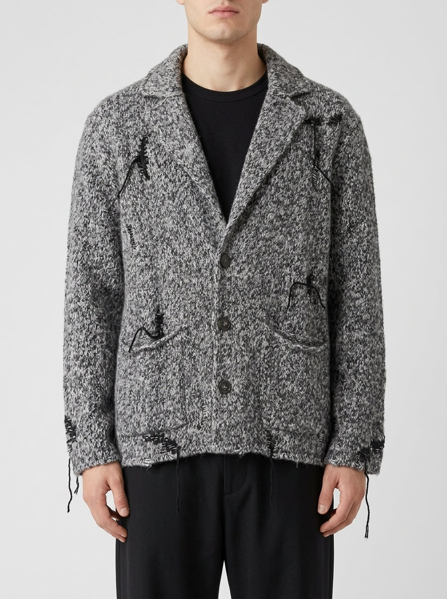 Giacca Maglia Tre Bottoni Distressed Grigio Mouliné 