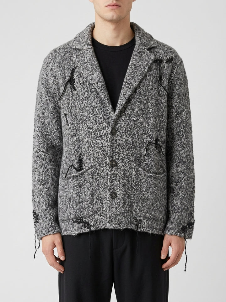 Giacca Maglia Tre Bottoni Distressed Grigio Mouliné 