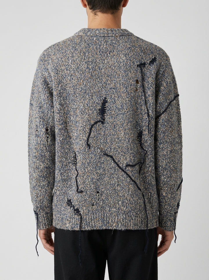 Giacca Maglia Tre Bottoni Distressed Grigio Mouliné 