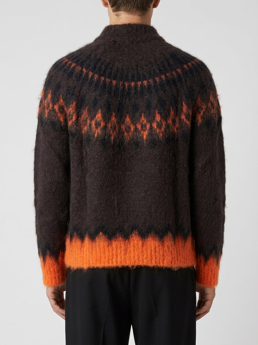 Giacca Full-Zip Mohair e Jacquard Fluo Marrone 