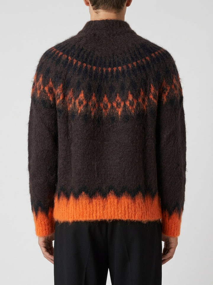 Giacca Full-Zip Mohair e Jacquard Fluo Marrone 
