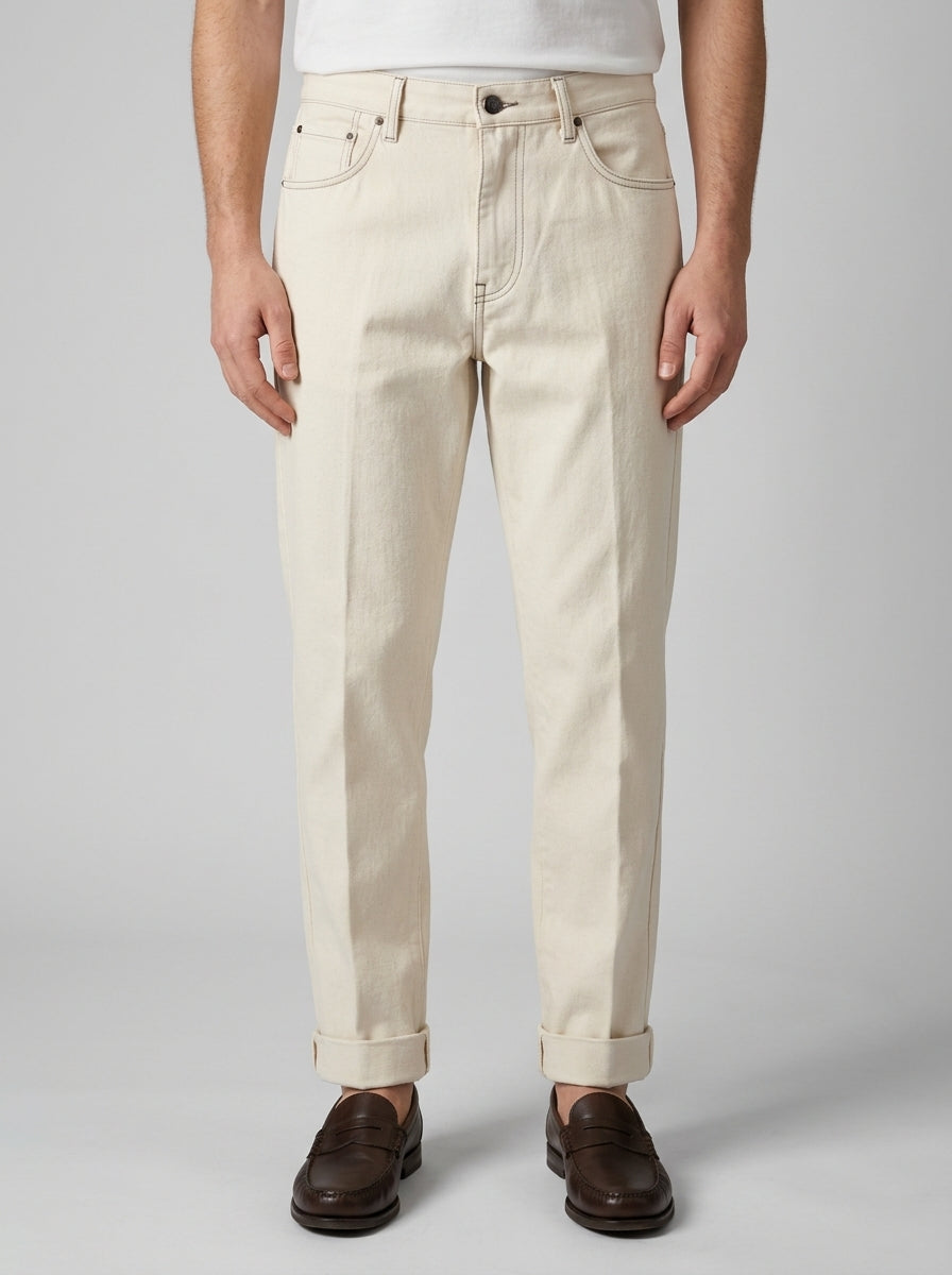 Jeans  Chiaia - Denim Colore Latte con Risvolto 