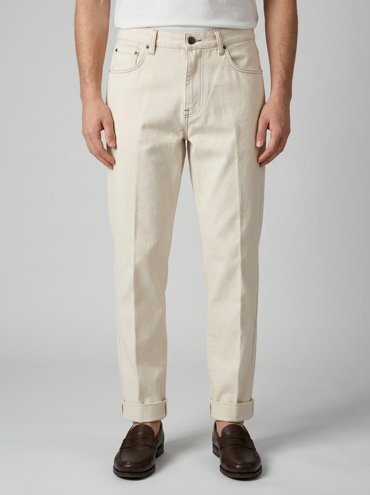 Jeans  Chiaia - Denim Colore Latte con Risvolto 