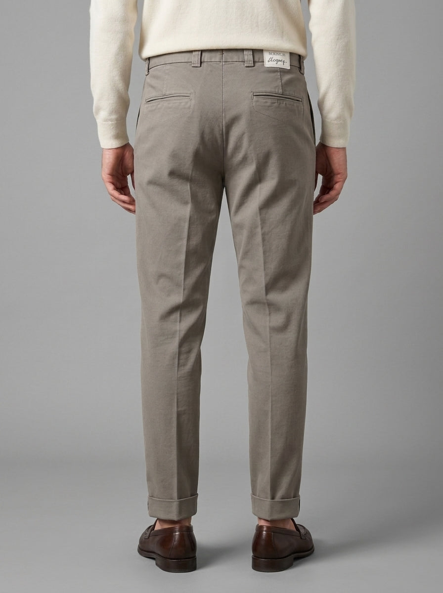 Pantaloni Chiodi  Cotone Millerighe Beige con Pince e Risvolto 