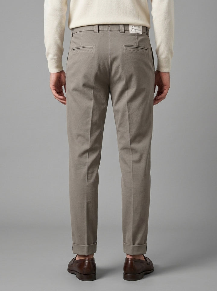 Pantaloni Chiodi  Cotone Millerighe Beige con Pince e Risvolto 