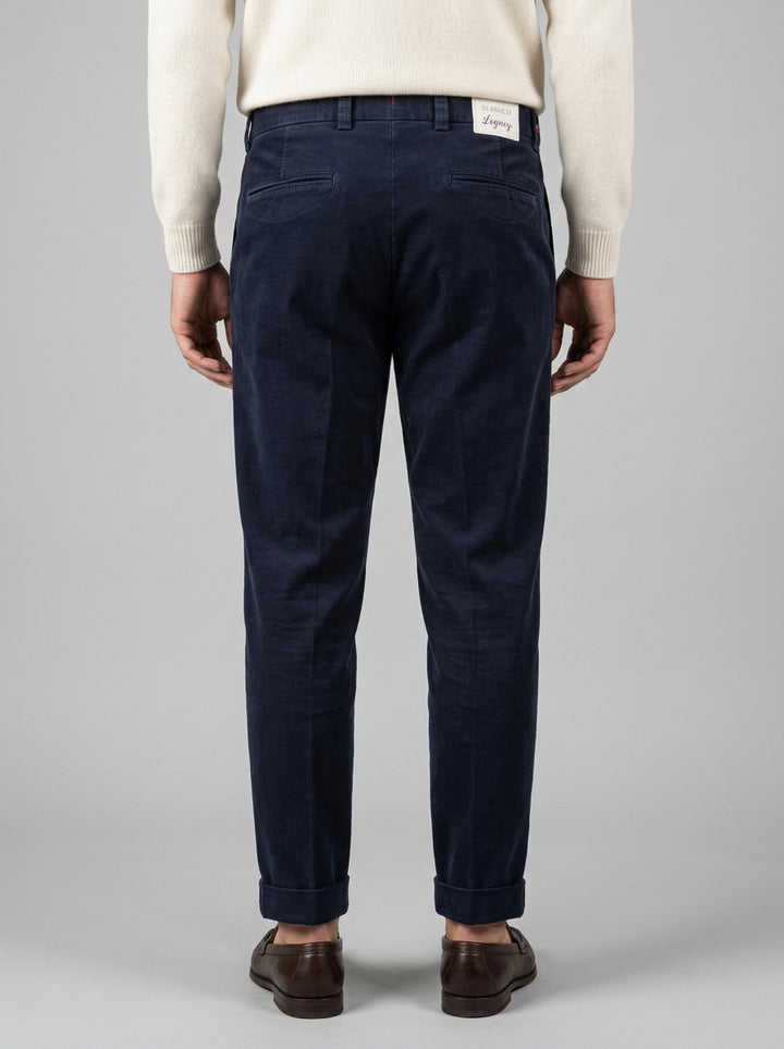 Pantaloni Legacy  Chiodi cotone Millerighe Blu con Pince e Risvolto 