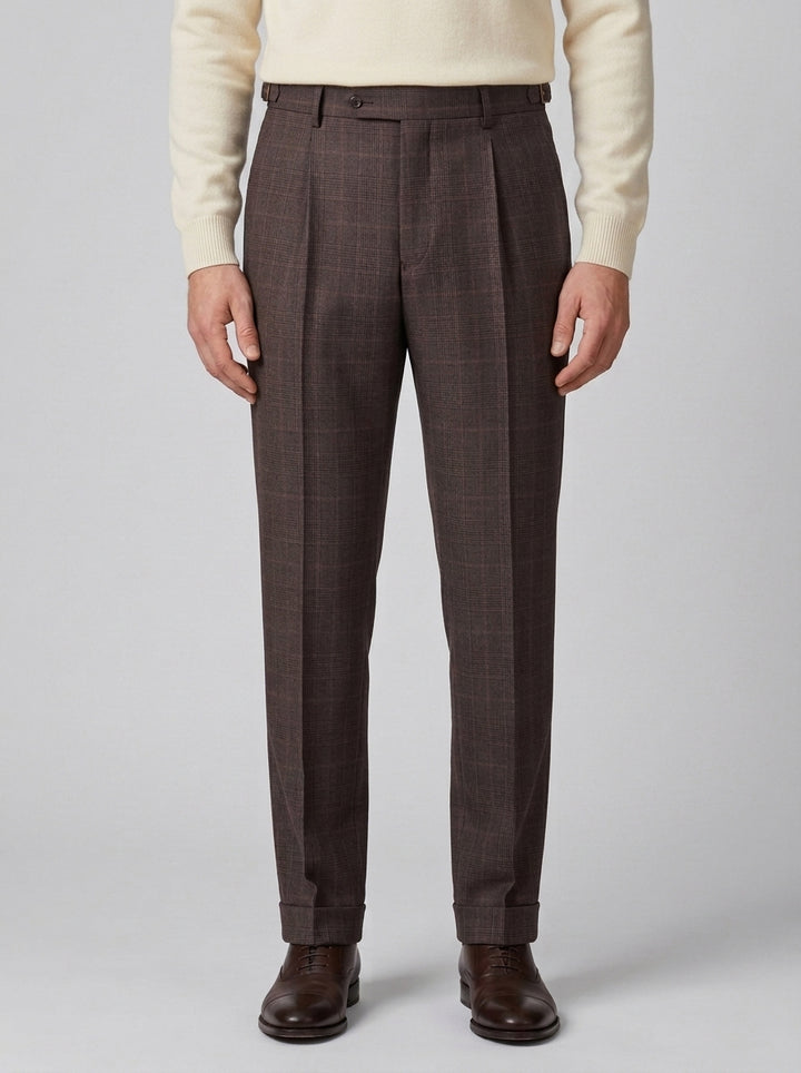 pantalone retro lana marzotto check marrone 