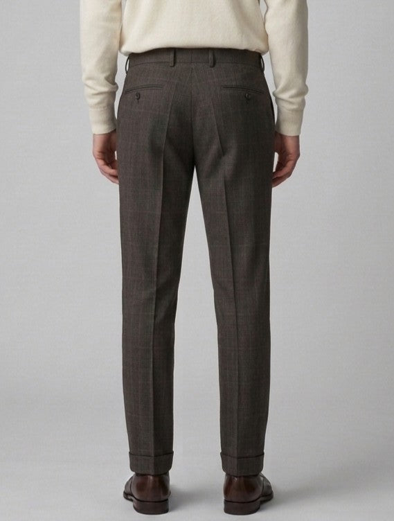 pantalone retro lana marzotto check marrone 