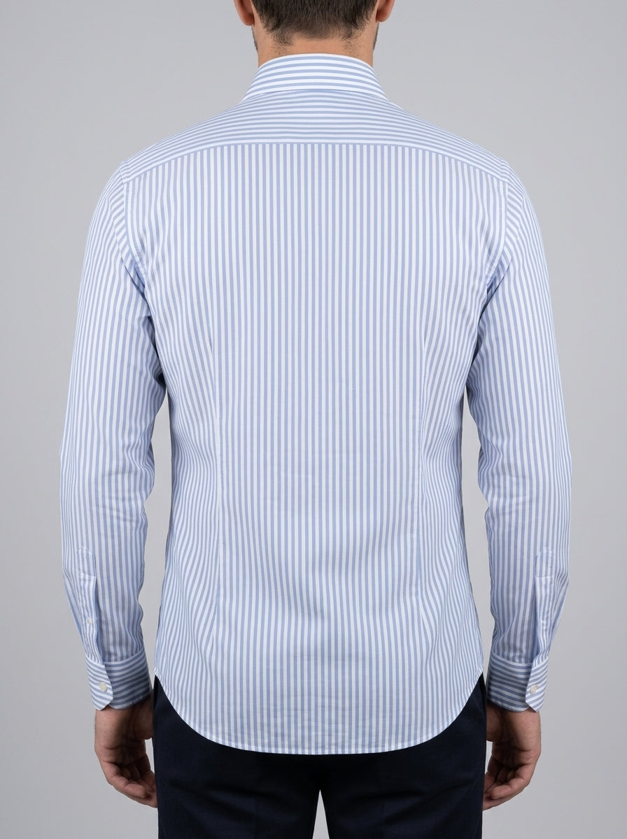 Camicia Uomo in Cotone con Riga Larga celeste<BR/> 