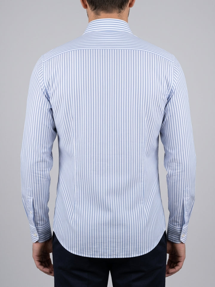 Camicia Uomo in Cotone con Riga Larga celeste<BR/> 