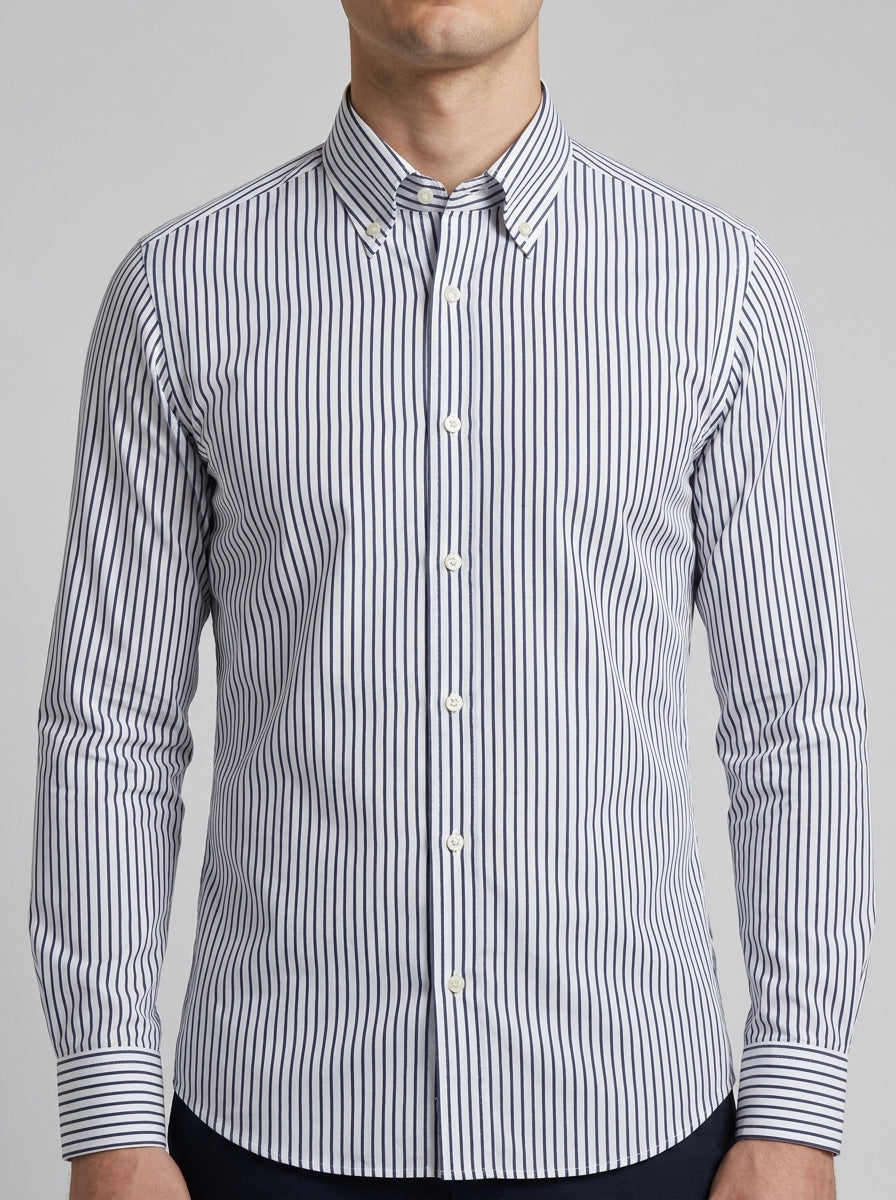 Camicia Uomo in Cotone Bianca con Riga a Bastoncino Blu 