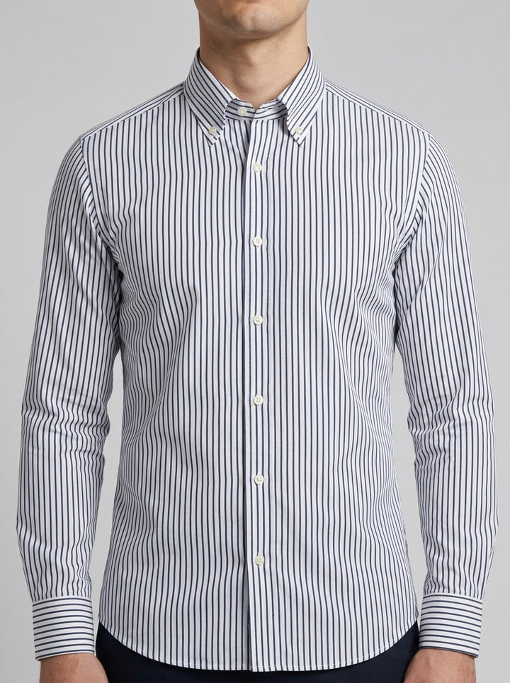 Camicia Uomo in Cotone Bianca con Riga a Bastoncino Blu 