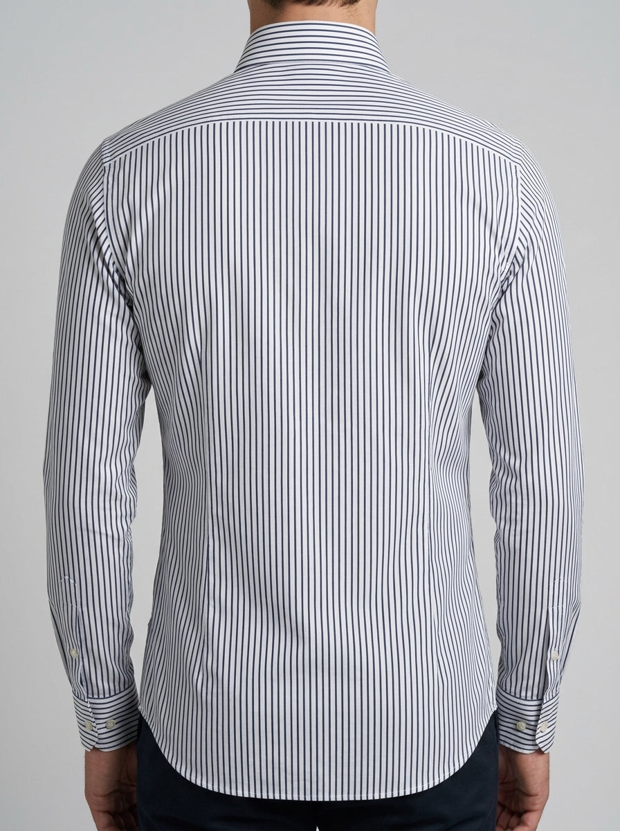 Camicia Uomo in Cotone Bianca con Riga a Bastoncino Blu 