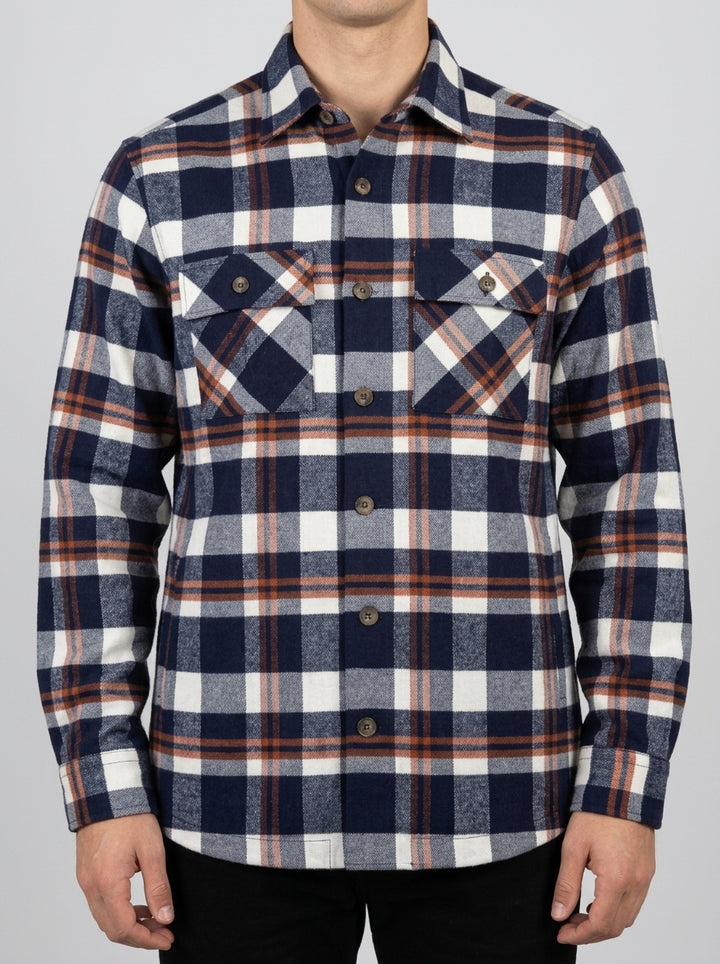 Camicia Uomo Sahariana in Flanella Check blu 