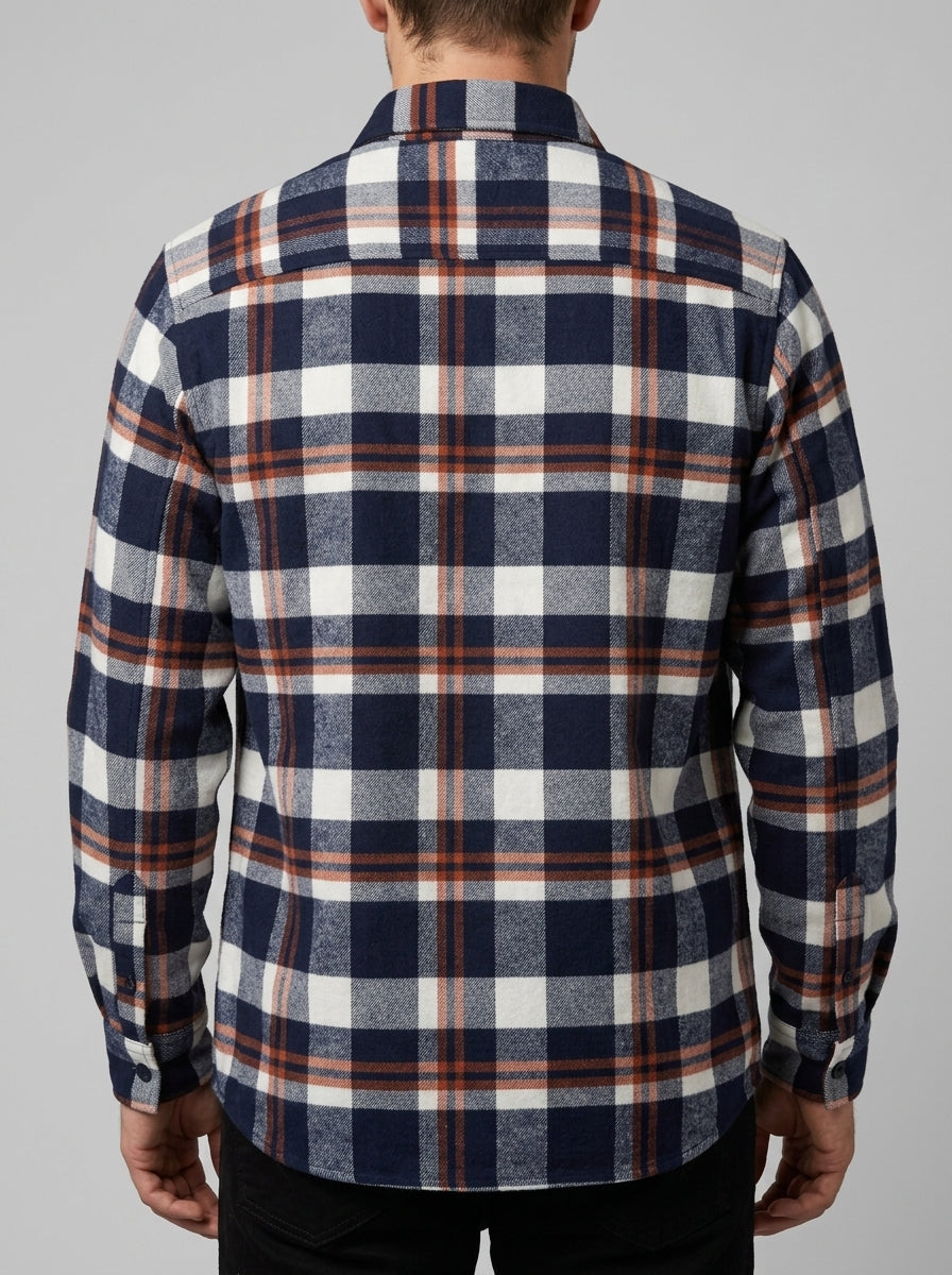 Camicia Uomo Sahariana in Flanella Check blu 