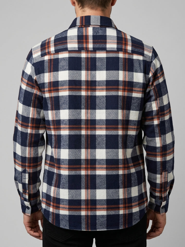 Camicia Uomo Sahariana in Flanella Check blu 