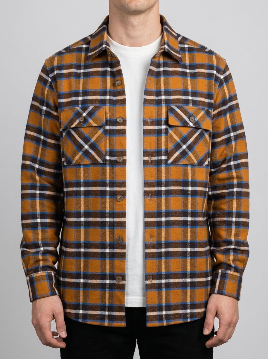 Camicia Uomo Sahariana in Flanella Check Gialla 