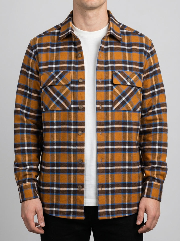 Camicia Uomo Sahariana in Flanella Check Gialla 