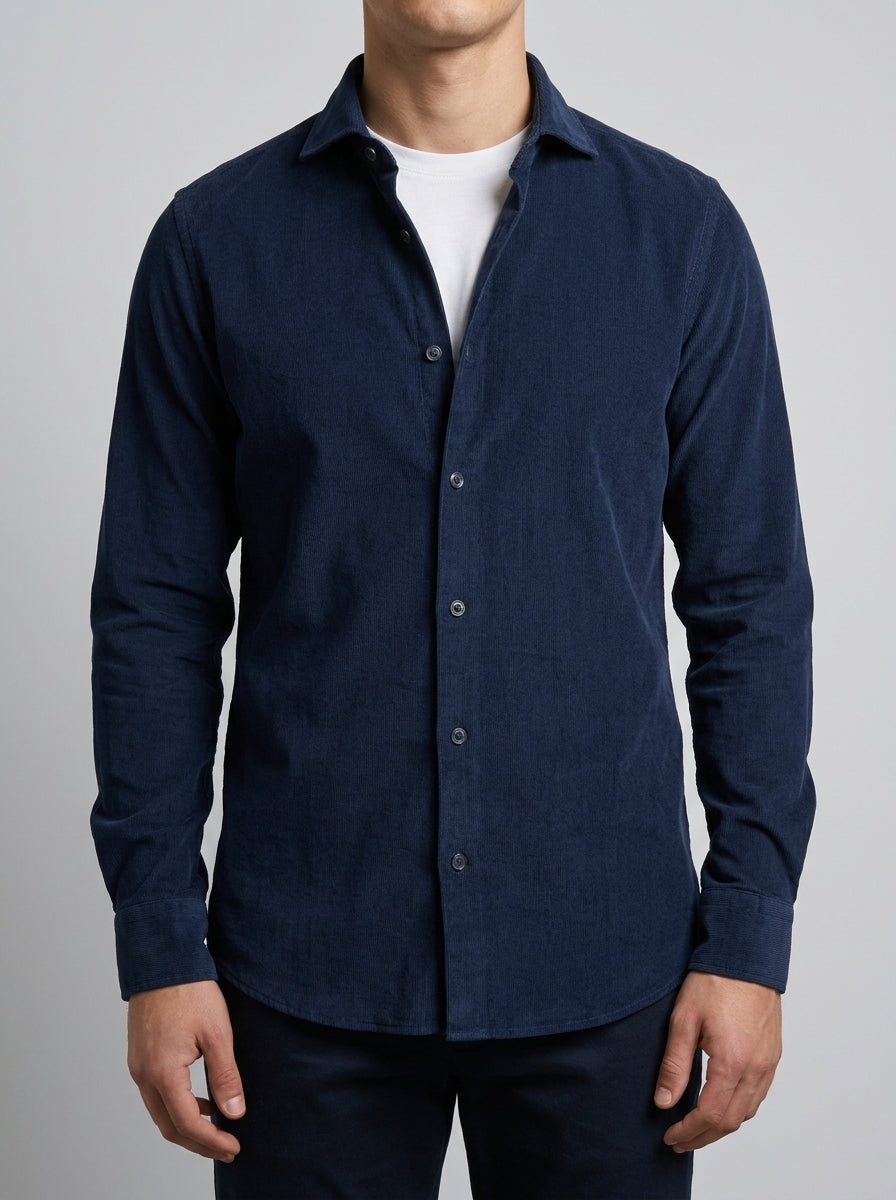 Camicia Uomo Blu in Velluto a Mille Righe 