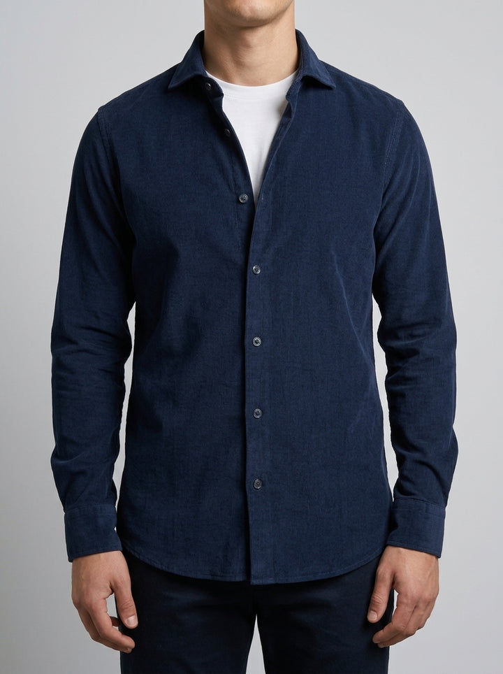 Camicia Uomo Blu in Velluto a Mille Righe 