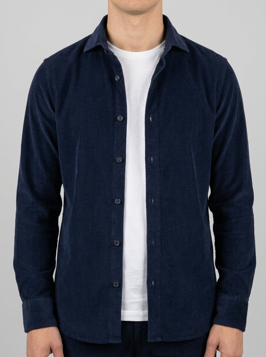 Camicia Uomo Blu in Velluto a Mille Righe 